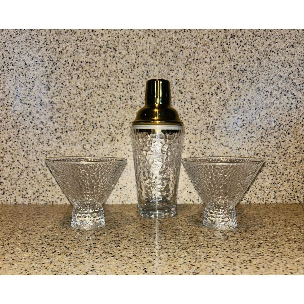 Elegant Gold Trim Martini Glass and Shaker Hostess Set
